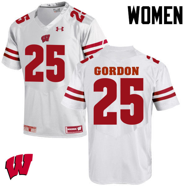 Wisconsin Badgers Women's #25 Melvin Gordon NCAA Under Armour Authentic White College Stitched Football Jersey DB40Q84OM